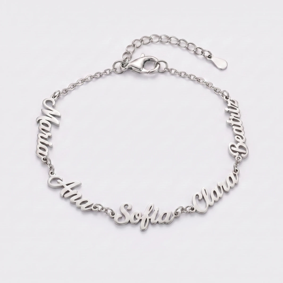 Pulseira Nomes Personalizados Prateado — 5 Nomes