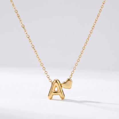 Colar letra A dourado com coração, colar personalizado feminino em aço inoxidável resistente à água.