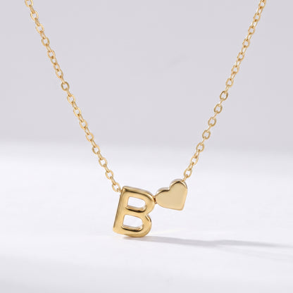 Colar letra B dourado com coração, colar personalizado feminino em aço inoxidável resistente à água.