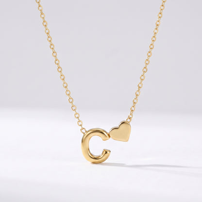 Colar letra C dourado com coração, colar personalizado feminino em aço inoxidável resistente à água.