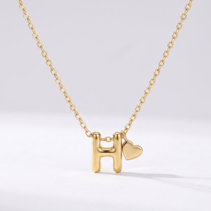 Colar letra H dourado com coração, colar personalizado feminino em aço inoxidável resistente à água.