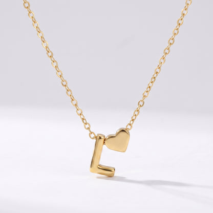 Colar letra L dourado com coração, colar personalizado feminino em aço inoxidável resistente à água.