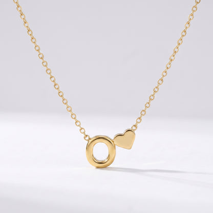 Colar letra O dourado com coração, colar personalizado feminino em aço inoxidável resistente à água.