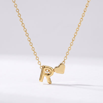 Colar letra R dourado com coração, colar personalizado feminino em aço inoxidável resistente à água.