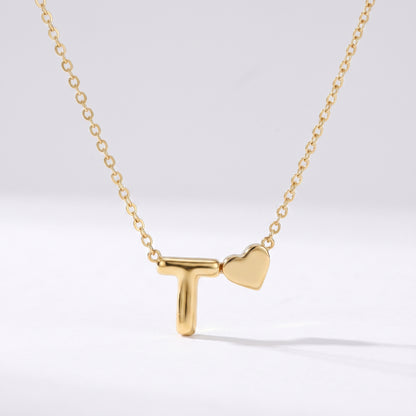 Colar letra T dourado com coração, colar personalizado feminino em aço inoxidável resistente à água.