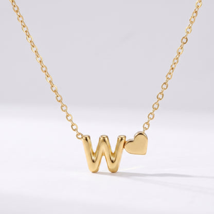 Colar letra W dourado com coração, colar personalizado feminino em aço inoxidável resistente à água.