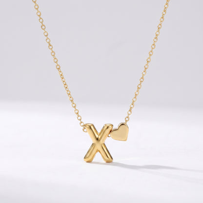 Colar letra X dourado com coração, colar personalizado feminino em aço inoxidável resistente à água.