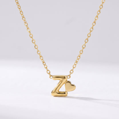 Colar letra Z dourado com coração, colar personalizado feminino em aço inoxidável resistente à água.