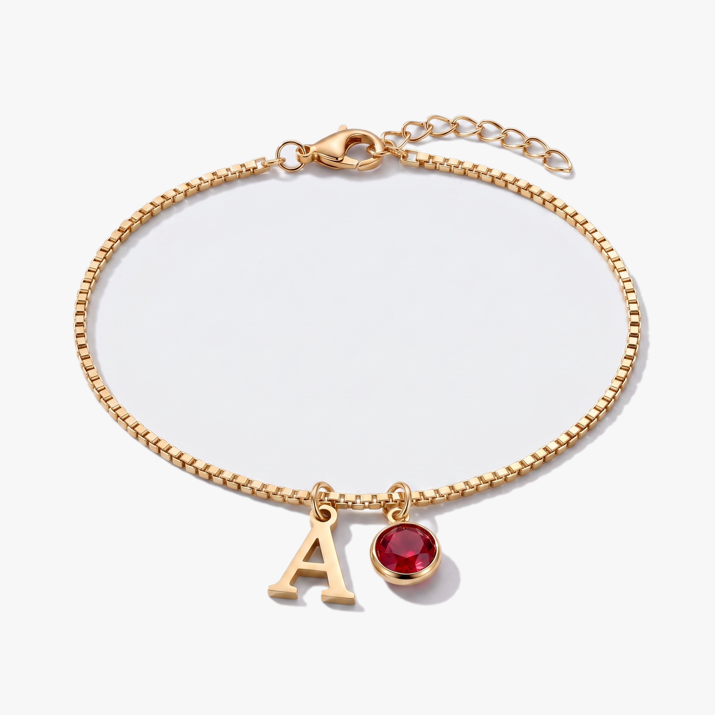 Pulseira letra A dourada com pedra de nascimento Janeiro — Granada