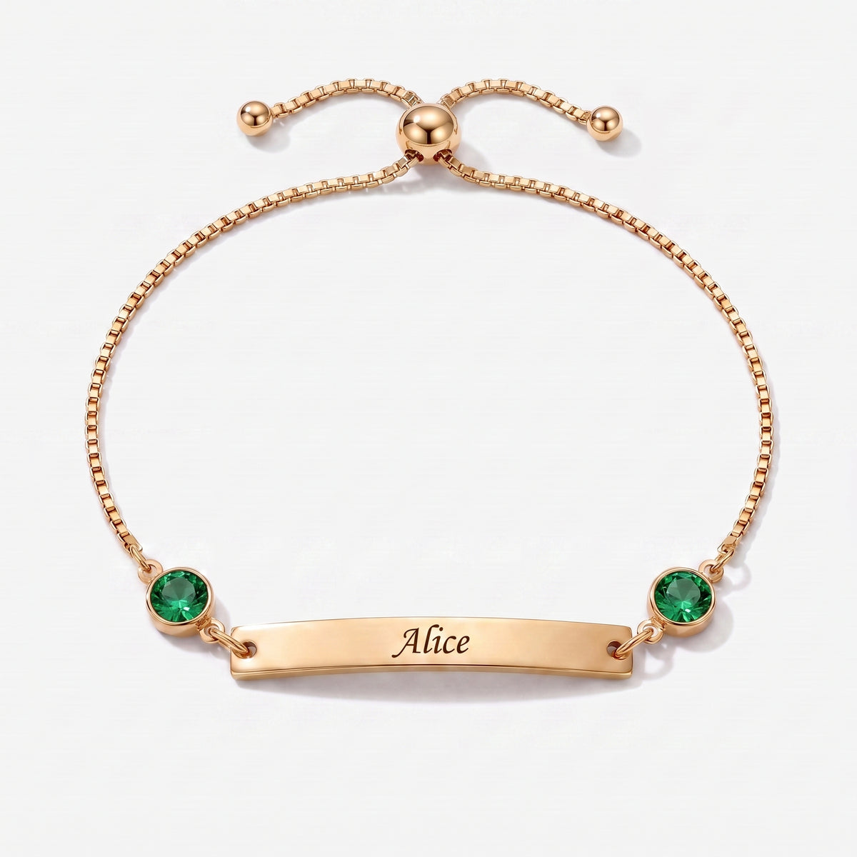 Pulseira Personalizada com Nome, Chapa e Pedra de Nascimento dourada — Agosto, Peridoto — chapa gravável e duas pedras