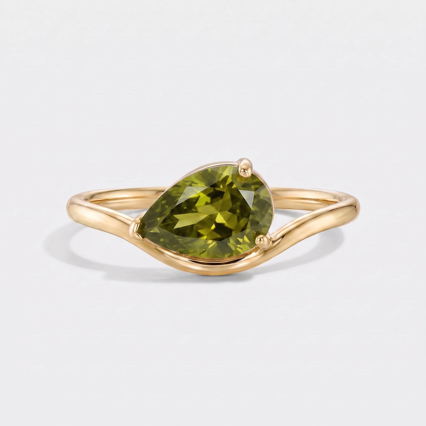 Anel pedra de nascimento corte pera Agosto — Peridoto
