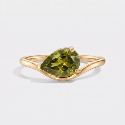Anel pedra de nascimento corte pera Agosto — Peridoto