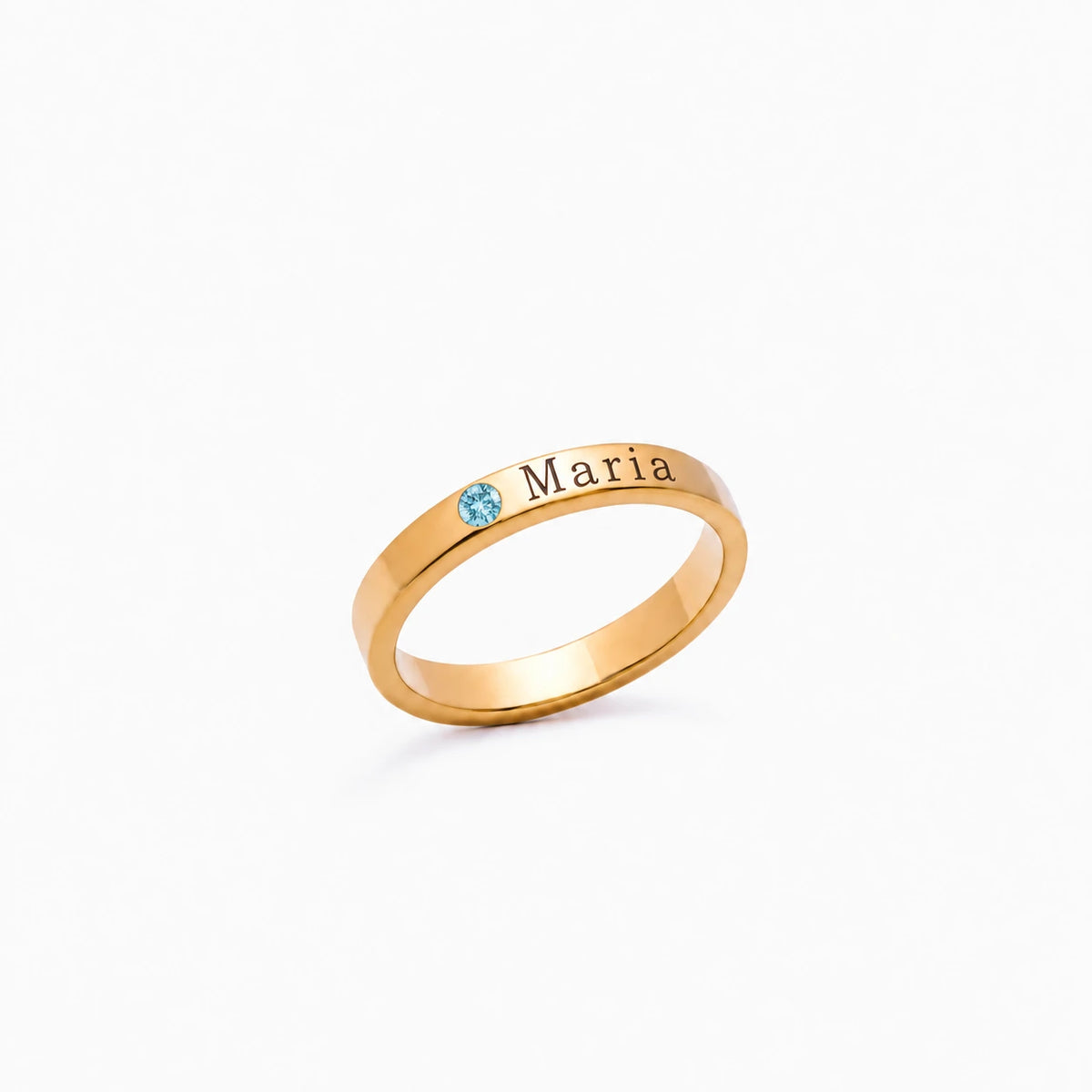 Anel personalizado com nome e pedra de nascimento Março — Água-marinha