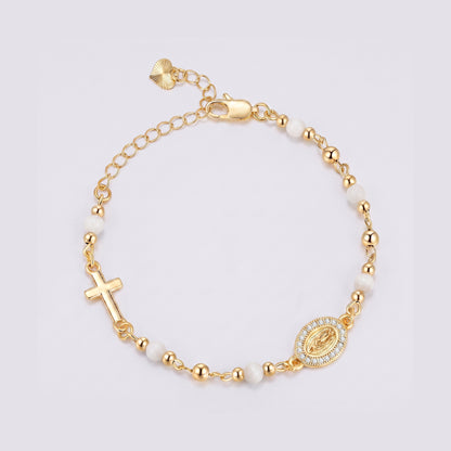 Pulseira Ave Maria com pedras naturais — contas brancas