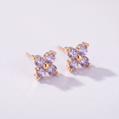 Brincos flores pedra de nascimento Junho — Alexandrite