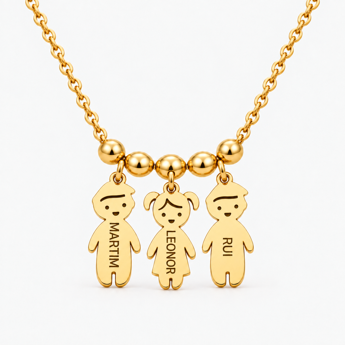Colar Filhos com Nome dourado — três filhos
