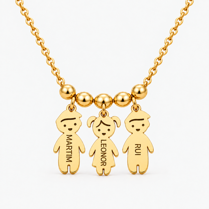 Colar Filhos com Nome dourado — três filhos