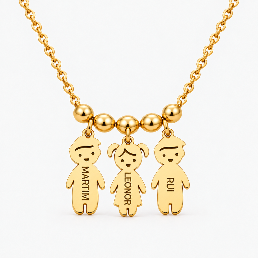Colar Filhos com Nome dourado — três filhos