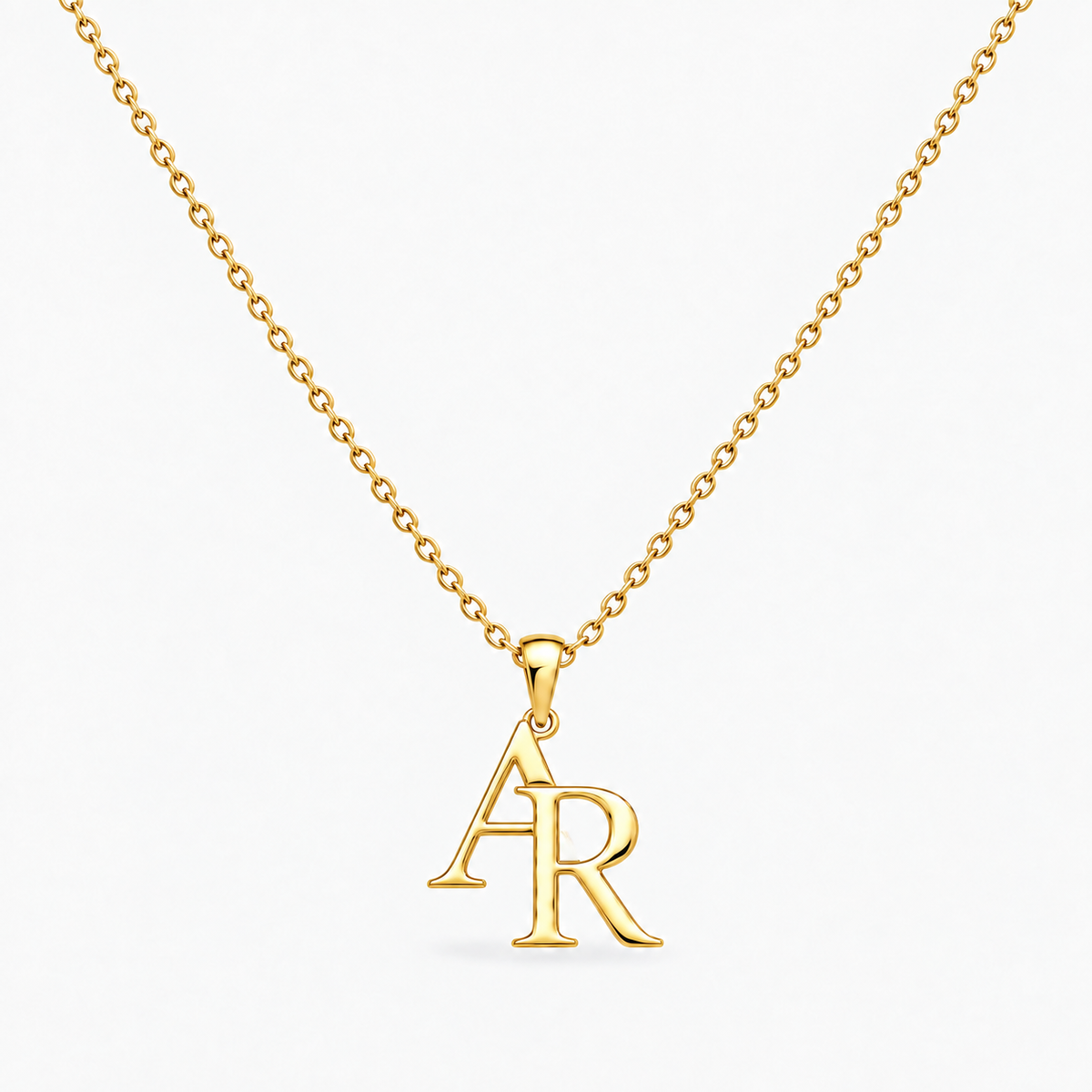 Colar dourado personalizado com duas iniciais A e R