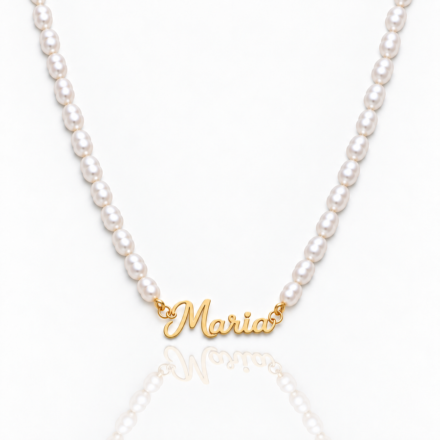 Colar personalizado com nome e pérolas — dourado — Maria