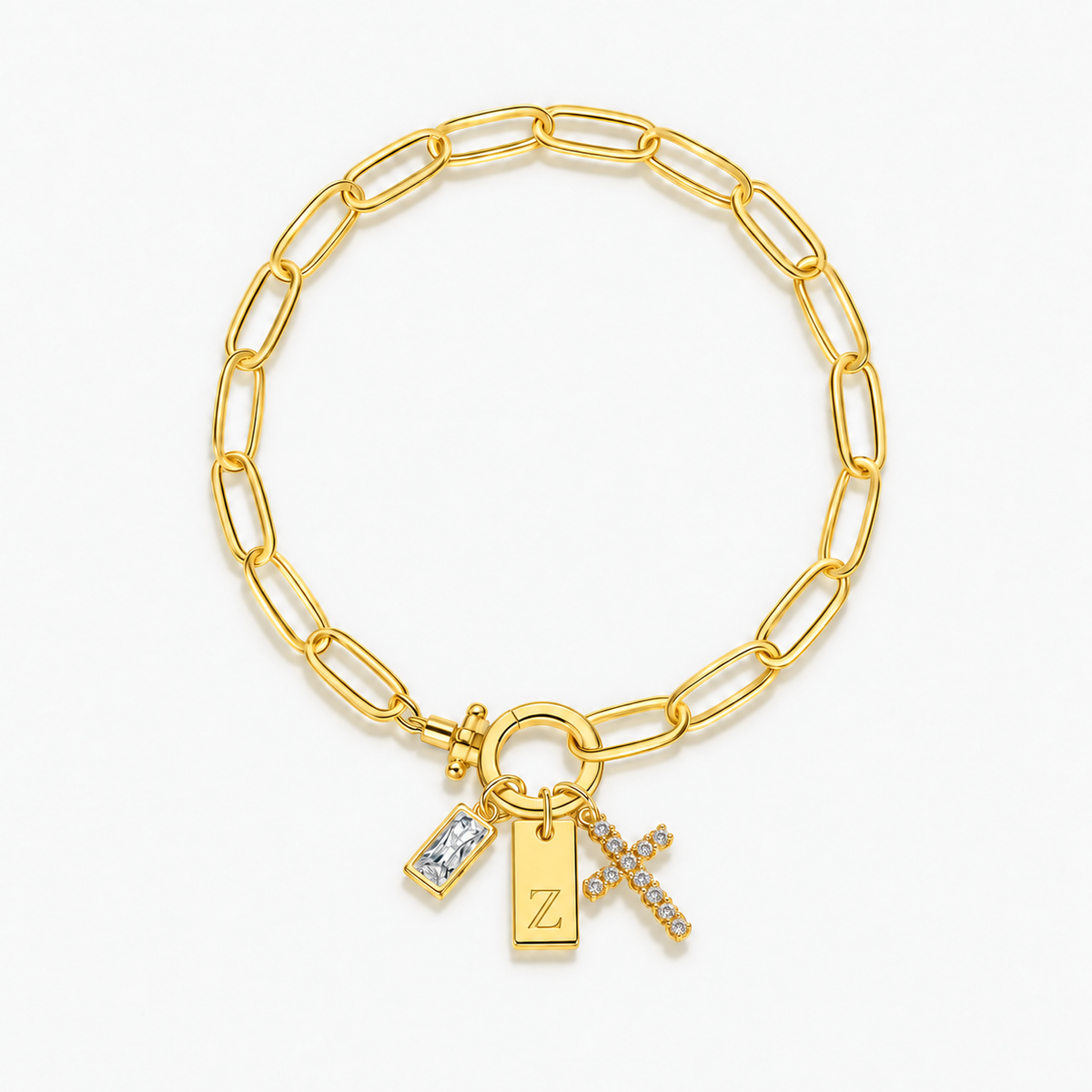 Pulseira dourada com inicial Z e cruz