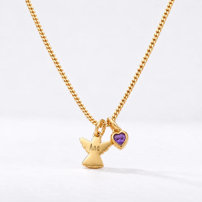 Colar Anjo com Nome dourado — Fevereiro — Ametista
