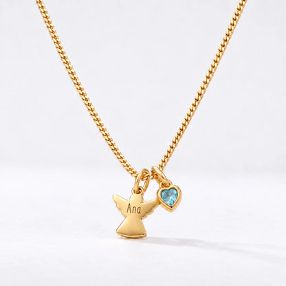 Colar Anjo com Nome dourado — Março — Água-marinha