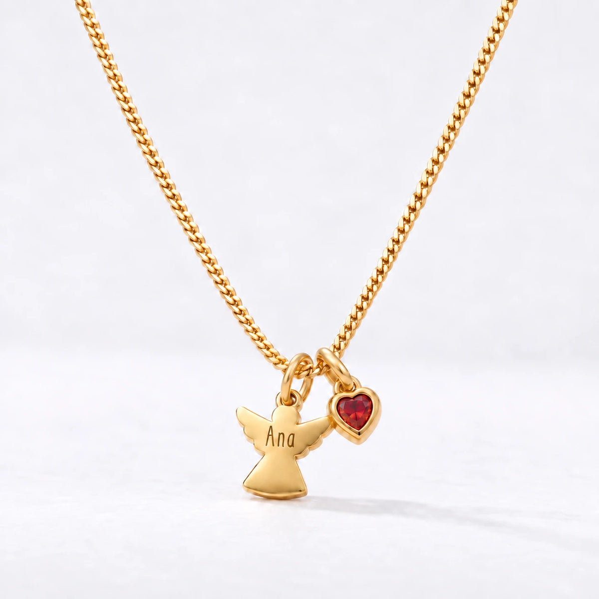 Colar Anjo com Nome dourado — Julho — Rubi