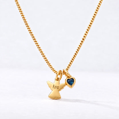 Colar Anjo com Nome dourado — Setembro — Safira