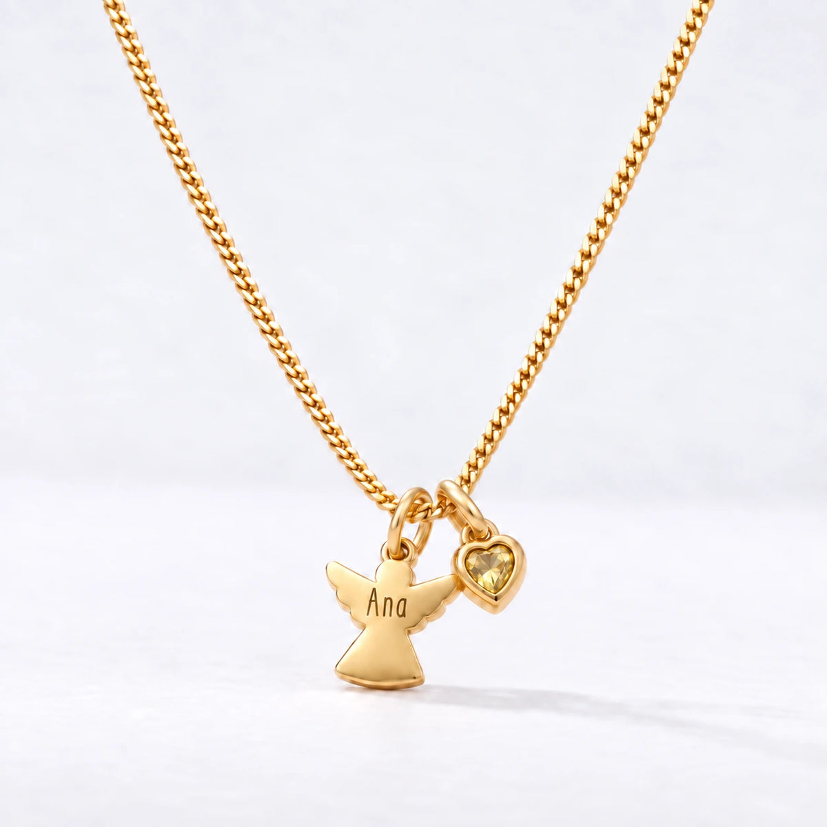 Colar Anjo com Nome dourado — Novembro — Citrino
