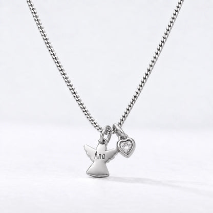 Colar Anjo com Nome prateado — Abril — Diamante