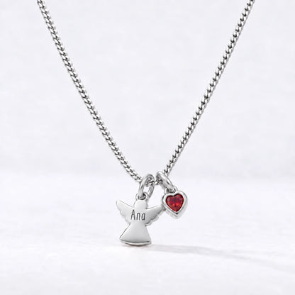 Colar Anjo com Nome prateado — Julho — Rubi
