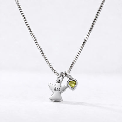 Colar Anjo com Nome prateado — Agosto — Peridoto