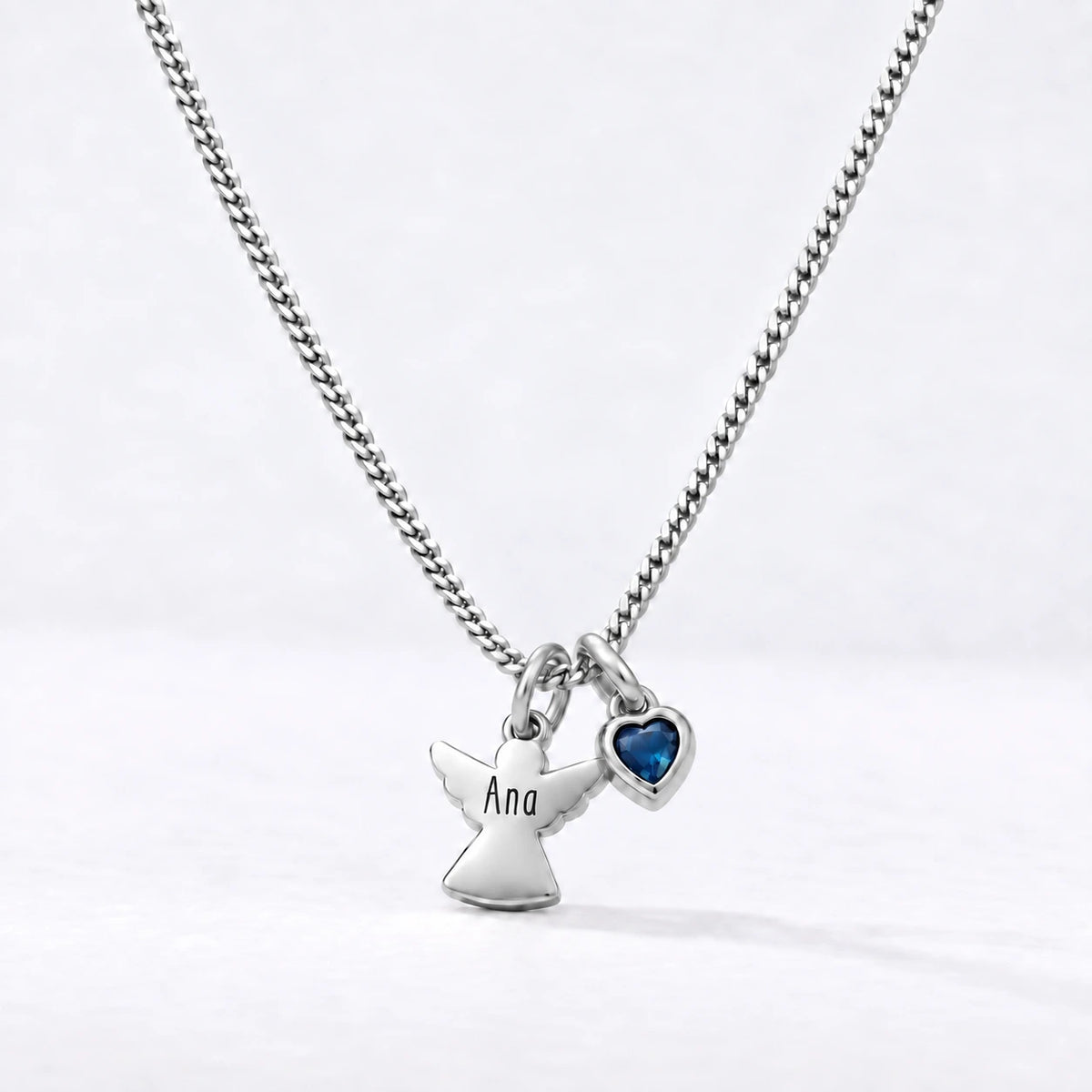 Colar Anjo com Nome prateado — Setembro — Safira