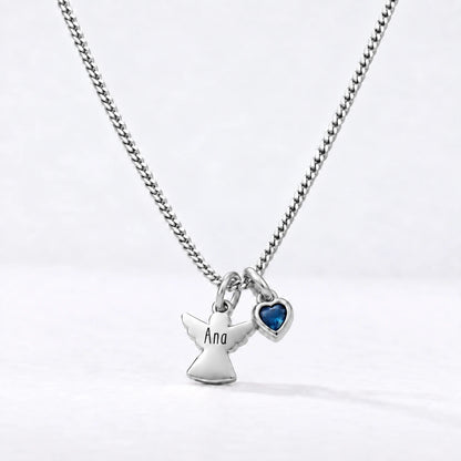 Colar Anjo com Nome prateado — Setembro — Safira