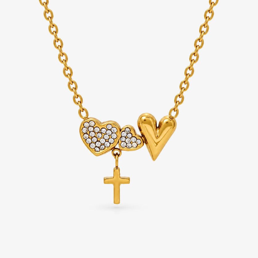 Colar Corações e Cruz dourado