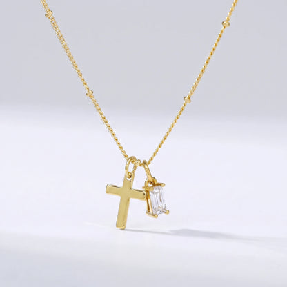 Colar cruz com pedra de nascimento Abril — Diamante