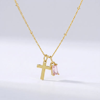 Colar cruz com pedra de nascimento Junho — Alexandrite