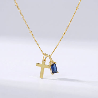 Colar cruz com pedra de nascimento Setembro — Safira