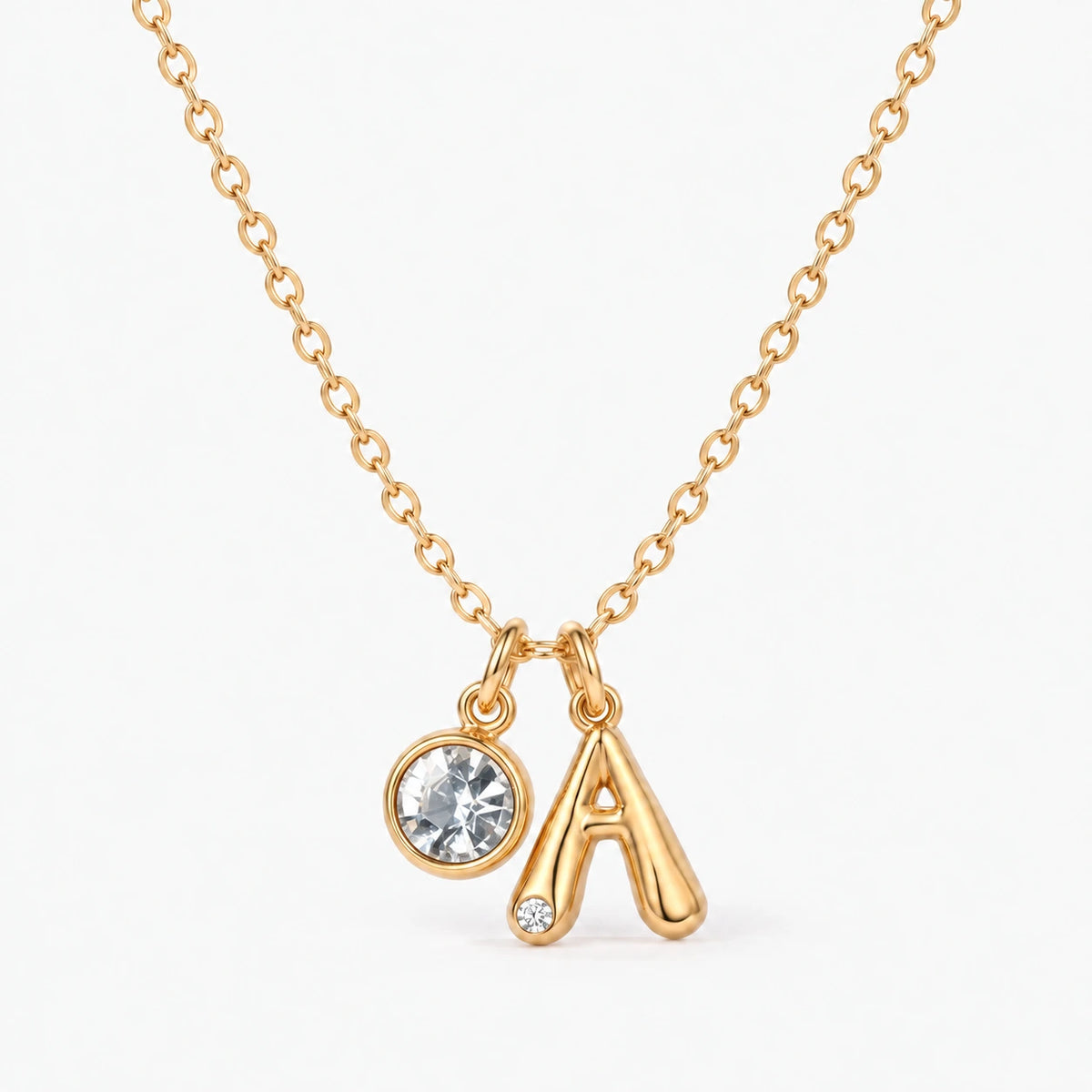 Colar Inicial A dourado — Abril — Diamante