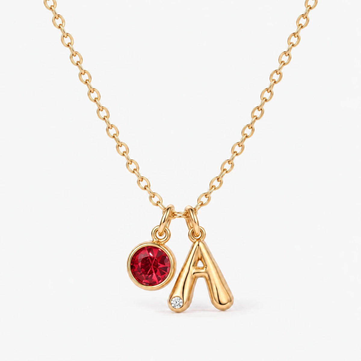 Colar Inicial A dourado — Julho — Rubi