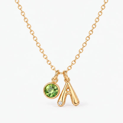 Colar Inicial A dourado — Agosto — Peridoto
