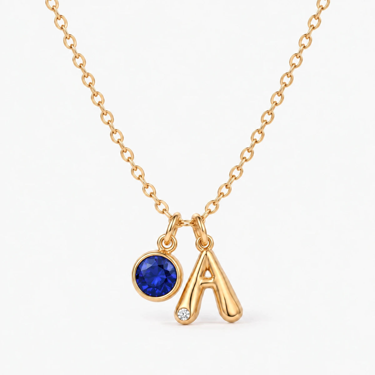 Colar Inicial A dourado — Setembro — Safira