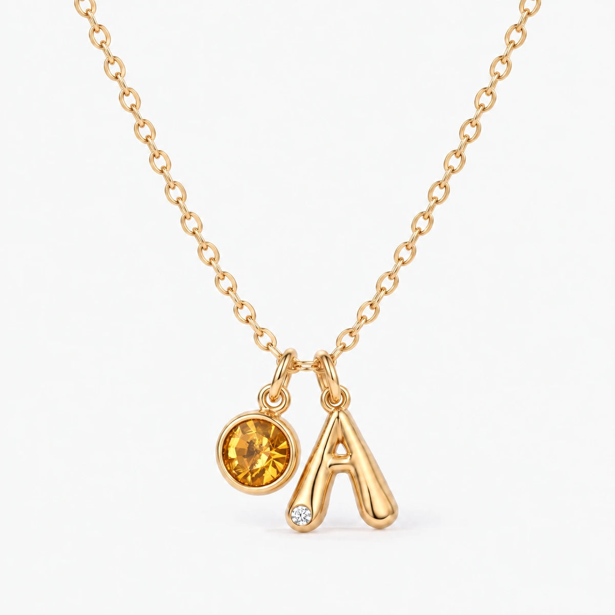Colar Inicial A dourado — Novembro — Citrino