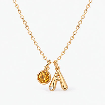 Colar Inicial A dourado — Novembro — Citrino