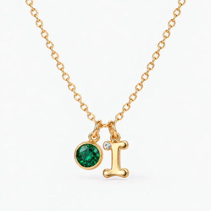 Colar Inicial I dourado — Maio — Esmeralda