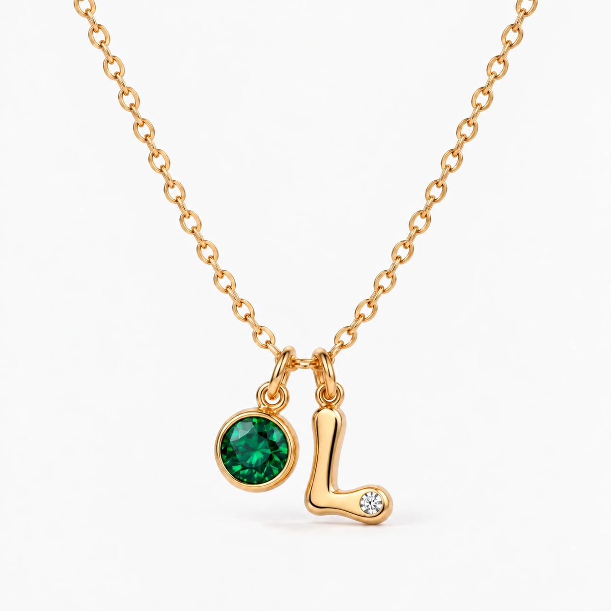 Colar Inicial L dourado — Maio — Esmeralda