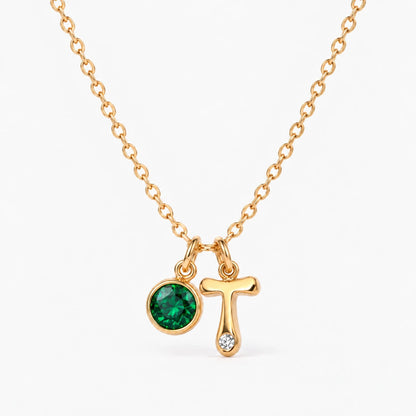 Colar Inicial T dourado — Maio — Esmeralda