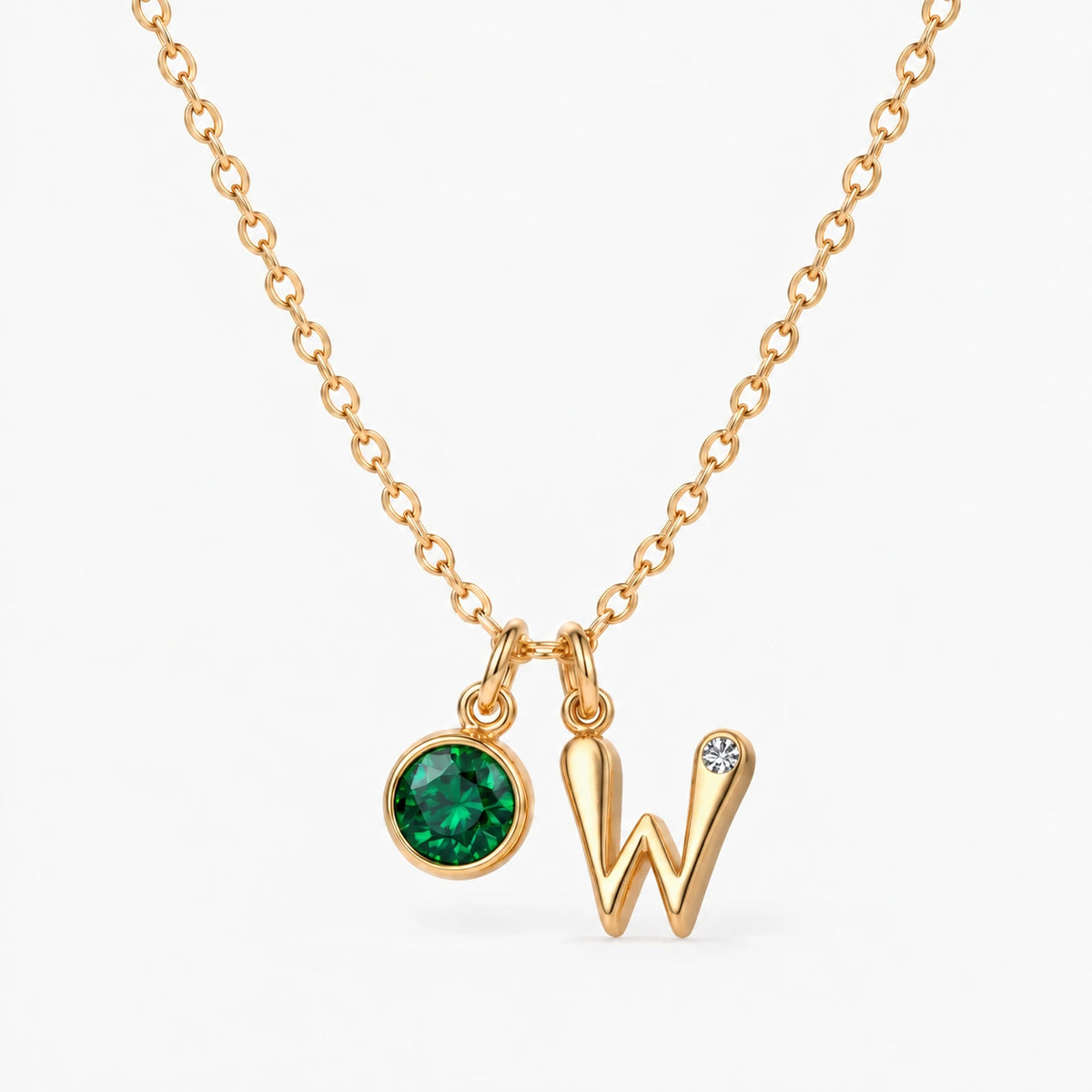 Colar Inicial W dourado — Maio — Esmeralda