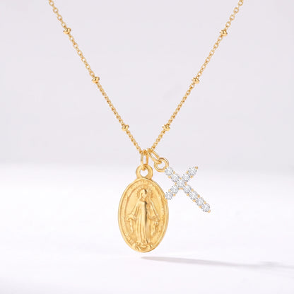Colar Medalha Milagrosa e Cruz — dourado